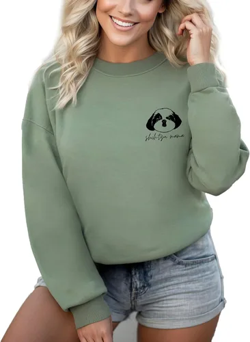 Vista 5 de Shih Tzu Dog Breed Mama Women's Long Sleeve Crewneck Shih Tzu Dog mom Sweatshirt Shih Tzu Puppy Print Graphic Shirts Pullover Tops Sand