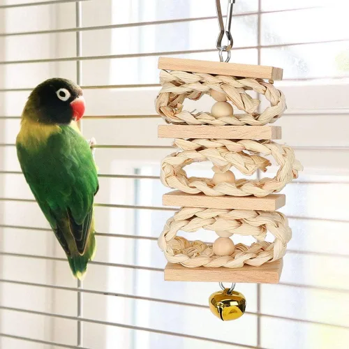 Vista 7 de 8PCS Colorful Wood Block Beads Loofah Swing Bird Parrots Toy Suitable Many Kinds Birds Swing, Bite for Cage