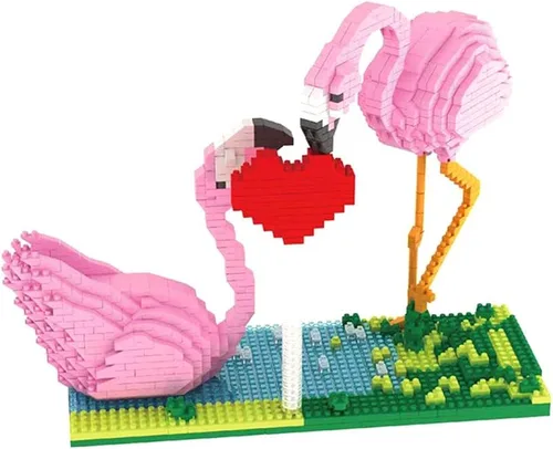 Vista 4 de Mini bloques de construcción Larcele de perros, ladrillos de juguete para construir mascotas, 950 piezas KLJM-02, Flamingo