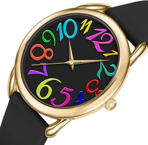 Vista 2 de Bisley Reloj para mujer de cara grande, colorido número arábigo, fácil de leer, correa de silicona suave