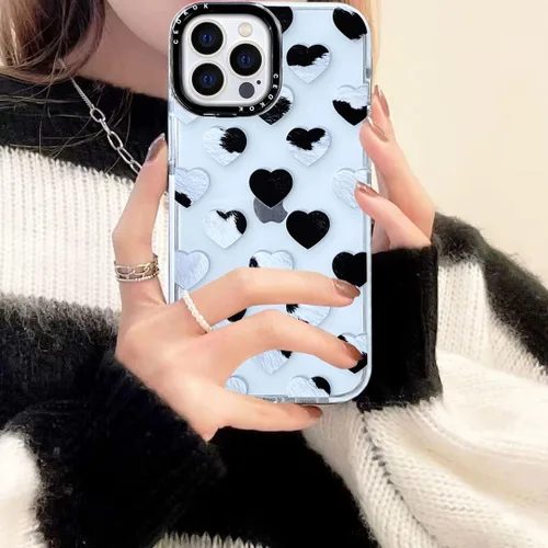 Vista 4 de Funda compatible con iPhone 13 Pro Max con estampado de vaca, transparente y transparente con dibujo de piel de animal blanco y negro, diseño