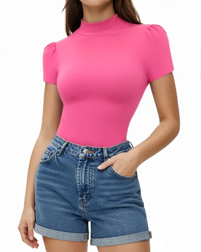 Vista 26 de MANGOPOP - Camiseta de cuello alto falso de manga 3/4 ajustada para mujer 03 Negro