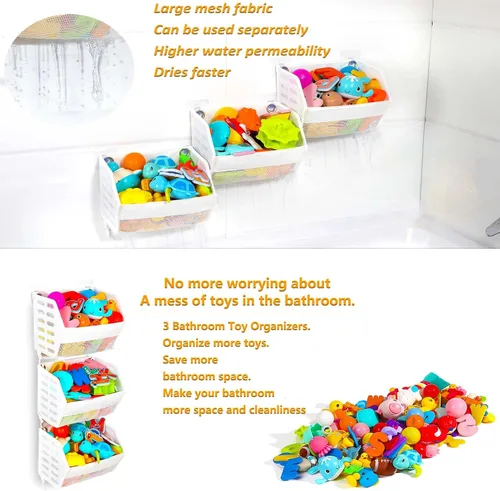 Vista 4 de Ligereza Juego de 3 piezas de soporte para juguetes de baño, organizador de juguetes de baño, soporte multifuncional para juguetes de bañera