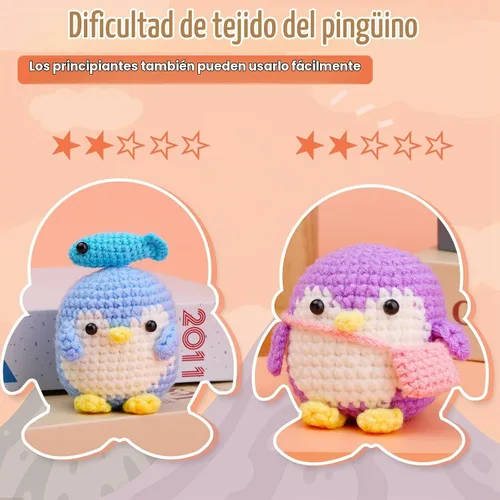 Vista 5 de Paquete de 2 kits de ganchillo para principiantes, kit de ganchillo de animales, bonito kit de inicio de ganchillo con video tutorial, 2 ganchillos