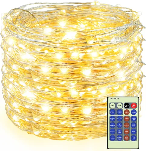 Vista 18 de Decute - Tira de luces de hadas de 300 LED de 99 pies de alambre plateado para árbol de Navidad, con control remoto, luz estrellada tipo luciérnaga