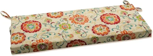 Vista 13 de Pillow Perfect Cojín de banco floral brillante para interiores y exteriores con lazos, 1 unidad, 18 x 45 pulgadas, azul/verde Copeland