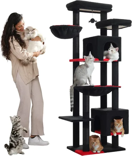 Vista 17 de PETEPELA Árbol de gato de 69 pulgadas de alto para gatos grandes de interior, torre para gatos adultos con hamaca grande, torre de árbol trepador