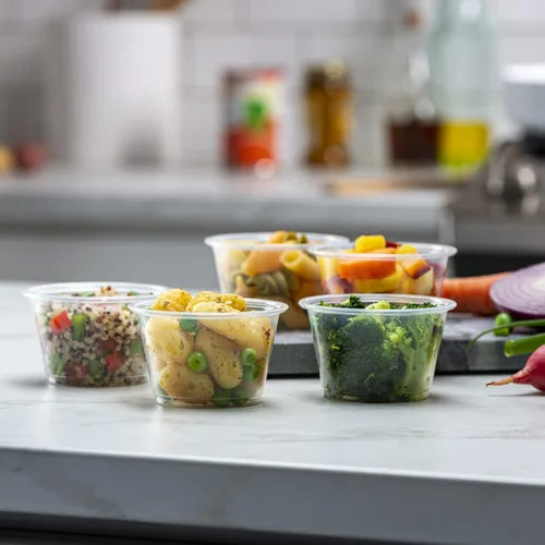 Vista 3 de 4 onzas, 200 tazas de plástico transparente para porciones sin tapas, pequeñas mini