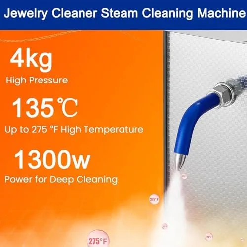 Vista 2 de Máquina limpiadora de vapor para joyas, limpiador ultrasónico de acero inoxidable de 1300 W, 275.0 °F para anillos, relojes, pendientes y plata 2L