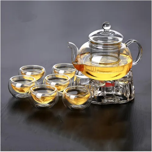 Vista 7 de Tetera de vidrio con infusor de vidrio transparente, tetera de 33.8 fl oz para estufa, té suelto, tetera de regalo