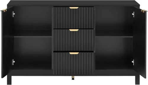Vista 8 de Henf Mesa consola moderna de 47.2 pulgadas, diseño ondulado, mesa de entrada con 3 cajones y 3 estantes ajustables, mesas de sofá de madera