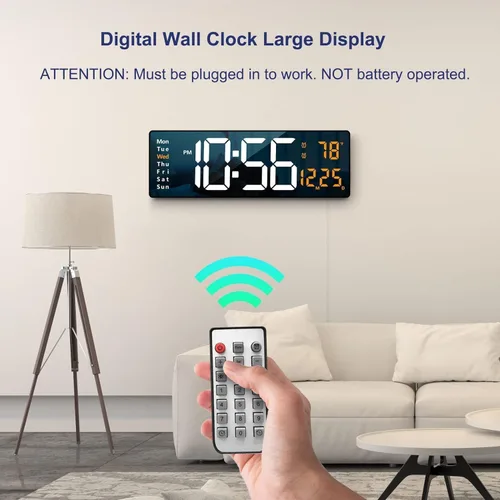 Vista 6 de Digital Alarm Clock Wall/Table 16.2 Inch Large LED Display with Date & Week, Remote Control, Adjustable Brightness, Big Wall Clock for Bedroom