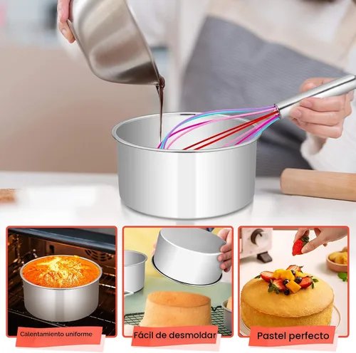 Vista 5 de E-far - Moldes redondos para tartas de 6 x 3 pulgadas, moldes para hornear tartas de acero inoxidable profundo para cumpleaños, boda, fiesta