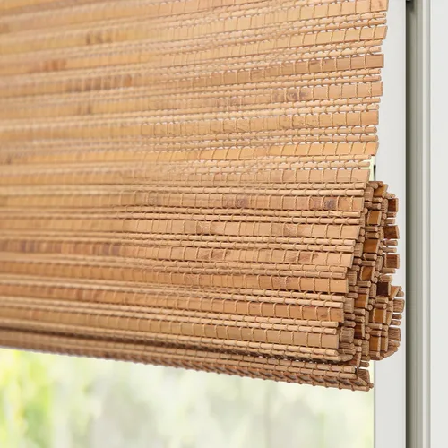 Vista 11 de Persianas romanas de bambú, persianas de madera tejidas a medida, sin cordón, color gris beige, persianas de bambú natural para puertas y ventanas