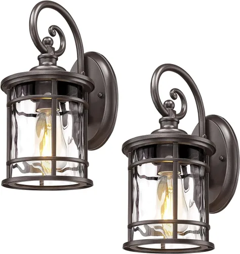 Vista 10 de Emliviar XE229BS BK-WG - Iluminación de pared para exteriores, 1 luz, luz de aluminio de 11.4 pulgadas con vidrio ondulado de agua, XE229BS BK-WG