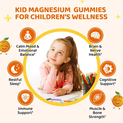Vista 3 de Gomitas de magnesio para niños – Suplemento de magnesio con L-teanina, manzanilla y multivitaminas para niños y adultos para dormir, calma