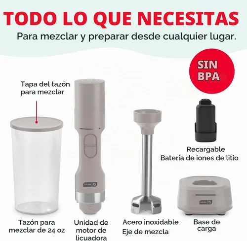 Vista 8 de Dash Batidora de inmersión inalámbrica, cuchillas de acero inoxidable, gris