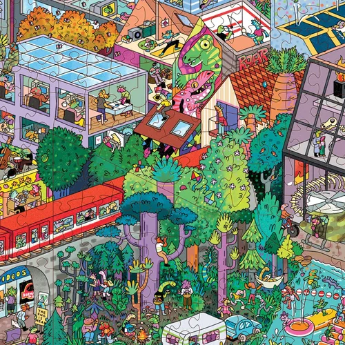 Vista 3 de Big Rock City • Rompecabezas de 1000 piezas de The Magic Puzzle Company • Serie 4 Original handmade art filled with tiny details. Mind-blowing