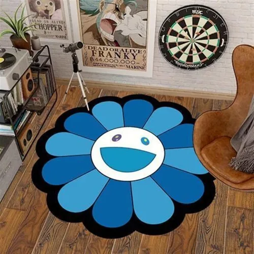 Vista 12 de 100x100cm (40x40 pulgadas) Alfombra de Takashi Murakami con diseño de flores, material suave y duradero para decoración del hogar y uso en la 02