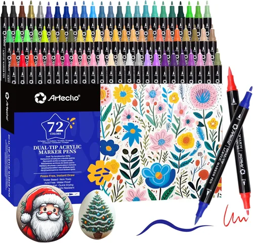 Vista 17 de Artecho Bolígrafos de pintura con purpurina, 12 colores acrílicos con purpurina con punta extra fina de 0.028 in para pintura de rocas, piedra