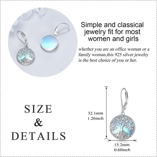 Vista 124 de Aretes colgantes con forma de lágrima de filigrana de piedra lunar de plata de ley 925 con cierre de palanca para mujer, regalos de joyería