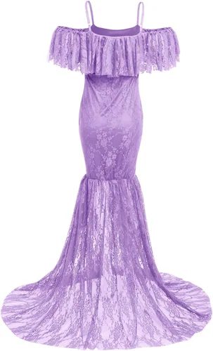 Vista 5 de Vestido de maternidad con volantes y hombros descubiertos para mujer, para fotografía, baby shower, vestido de sirena floral para sesión de fotos