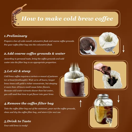 Vista 5 de Bolsa de filtro de café Cold Brew compatible con Toddy Cold Brew System, filtro de café reutilizable de algodón orgánico grande de 12 x 11 pulgadas