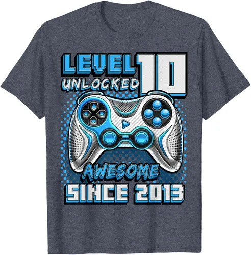 Vista 68 de Level 10 Unlocked Awesome 2013 Video Game 10th Birthday Boy T-Shirt, Negro