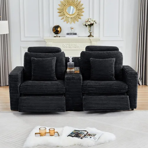 Vista 2 de ORRD Consola de almacenamiento multifuncional con soportes dobles para tazas, mesa, estación de carga USB para sofá modular seccional para sala