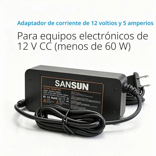 Vista 3 de Fuente de alimentación de 12 V 5 A, CA 120 V a CC 12 V convertidor de conector de 0.217 x 0.083 in, controlador LED de 12 voltios, adaptador
