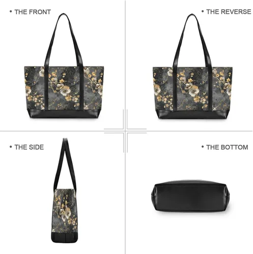 Vista 3 de Fondo gris y negro con flores doradas on It bolso de hombro para portátil de moda con cremallera bolsa de 14 pulgadas para viajes piscina natación