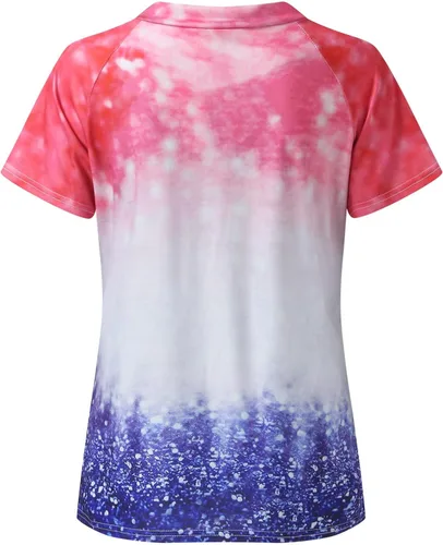 Vista 5 de Women's V Neck Butterfly Print Short Sleeve T Shirt Top Casual Summer Blouse Outer Wear Women Tees & Blouses Tunic Tops
