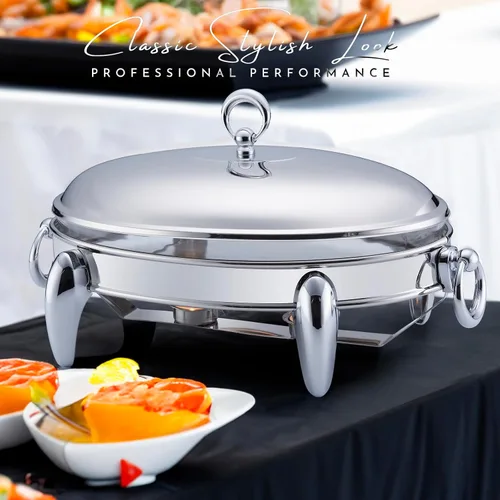Vista 4 de Juego de bufé de 3 cuartos de galón Calentadores de alimentos para fiestas, bufé, plato de vidrio apto para horno con base y cubierta de acero