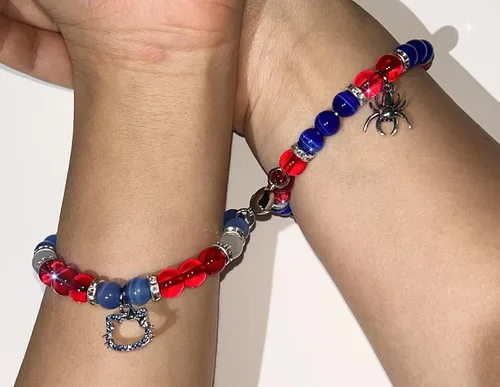 Vista 6 de Miss Pink Pulseras de la amistad de araña, pulseras a juego para parejas, mejores amigos, pulsera de gatito araña a juego, Halloween, Navidad
