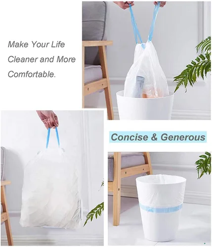 Vista 3 de Bolsas de basura pequeñas de 1.2 galones, bolsas de basura para baño, con cordón, 60 unidades, bolsas de basura que se encogen automáticamente