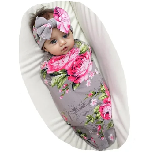 Vista 11 de Galabloomer - Conjunto de cobija con diadema, diseño de flores, para envolver bebé