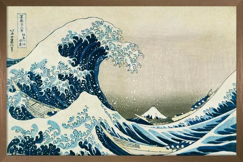 Vista 14 de Hokusai - Póster de pared The Great Wave Off Kanagawa, 22.4 pulgadas de largo x 14.7 pulgadas de ancho, versión enmarcada de madera de granero