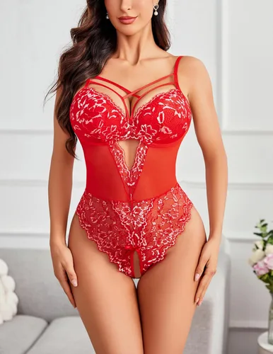 Vista 147 de Avidlove Lencería de encaje floral para mujer, lencería de una pieza, babydoll