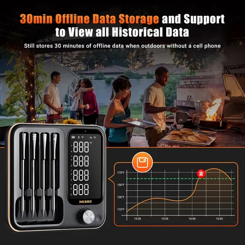 Vista 10 de Termómetro inalámbrico para carne con 4 sondas WiFi con base independiente de pantalla LCD legible en 360°, WiFi y Bluetooth 5.3 de alcance
