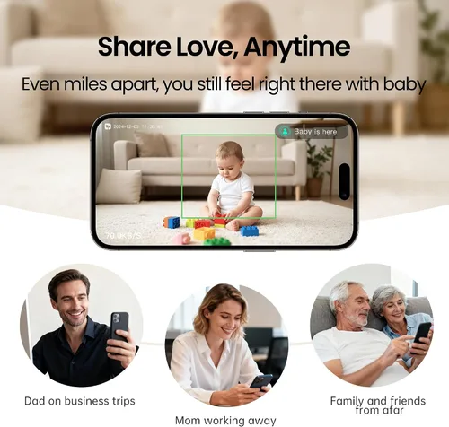 Vista 3 de Monai Baby Monitor with Camera and Audio, 3K UHD, 6X Zoom, WiFi Video Monitor for Room or Travel, Pan 350° Tilt 65°, AI Cry Detection, Virtual