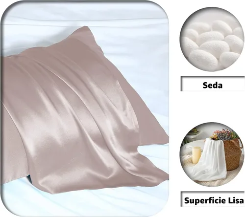 Vista 2 de Funda de almohada de seda de morera natural para cabello y piel, tamaño Queen, 20 x 30 pulgadas, funda de almohada de seda con cremallera oculta