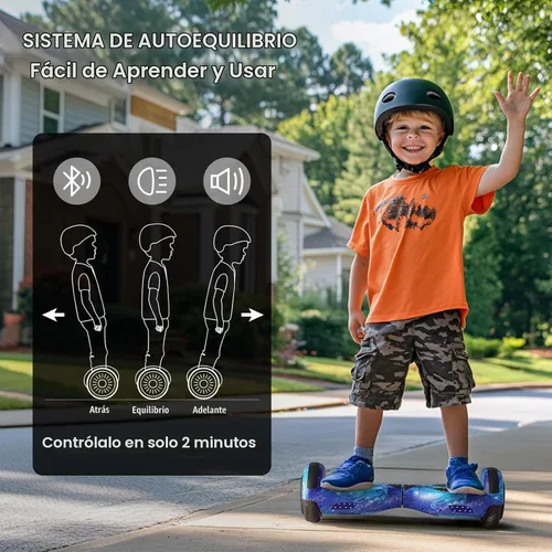 Vista 3 de Kids Scooter with Bluetooth Speaker & Corlorful LED Lights, Dual 250W Motor 7.5 Mph Speed, Gifts for All Ages Azul Galaxia