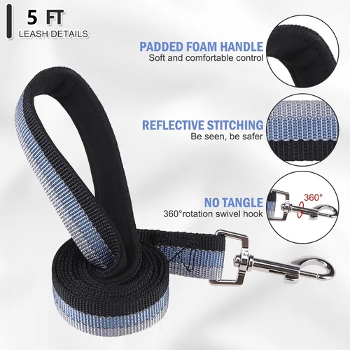 Vista 4 de Martingale - Juego de collar y correa para perro, para caminar, jugar, entrenar, collares reflectantes ajustables con correa para perros pequeños