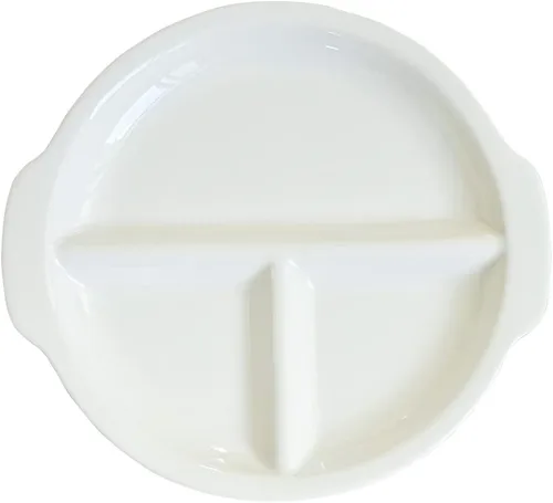 Vista 9 de Placa de comedor de 3 compartimentos de material de cerámica de 8 pulgadas Placas divididas blancas redondas, placa de control de Porton