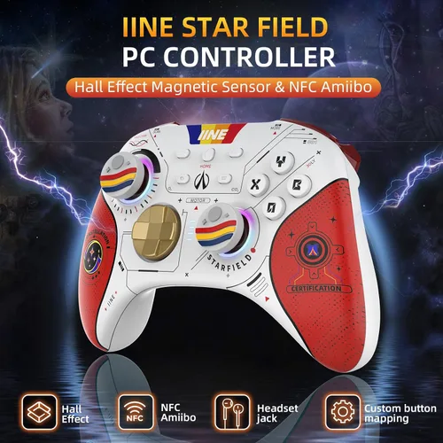 Vista 2 de IINE Switch Pro Controller with Hall Effect JoystickTrigger, (No Drift) Wireless Switch Controllers, Switch Remote Gamepad for