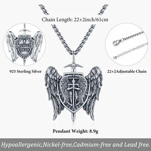 Vista 3 de Odinstone Collar de plata de ley 925 con medalla de San MiguelSan CristóbalSan BenitoCrucifijo de JesúsSan UrielArcángel Rafael para hombres