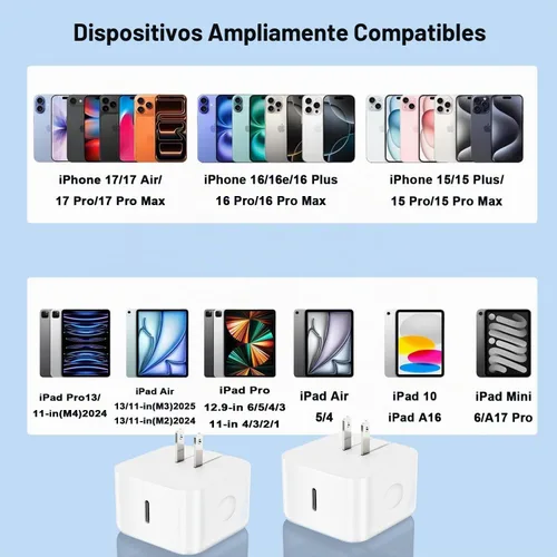 Vista 6 de Bloque de cargador USB C, [paquete de 2] adaptador dinámico USB C plegable de 40 W con carga rápida máxima de 60 W, bloque de cargador de pared USB