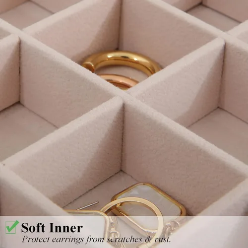 Vista 6 de misaya Joyero para pendientes para mujer, organizador de joyas con 50 ranuras, caja de soporte para aretes, anillos, collares, regalo para mujeres