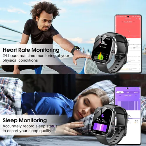 Vista 4 de Csasan Reloj inteligente para hombres y mujeres (respuesta/hacer llamadas), pantalla HD de 1.91 pulgadas, monitor de frecuencia cardíaca, Negro