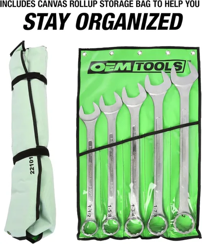 Vista 3 de OEMTOOLS 22101 Juego de llaves combinadas SAE Jumbo de 5 piezas, juego de llaves combinadas grandes, tamaños SAE Box End Metric Wrench Set, 15°